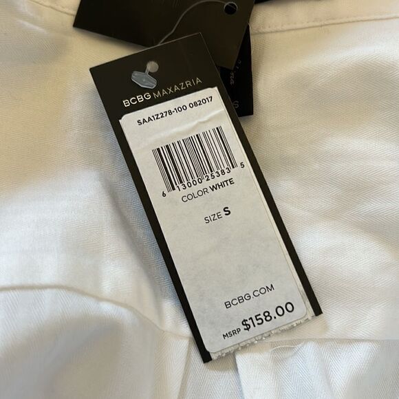 BCBGMAXAZRIA white long sleeve henley collar button front blouse Size S New - Picture 11 of 12